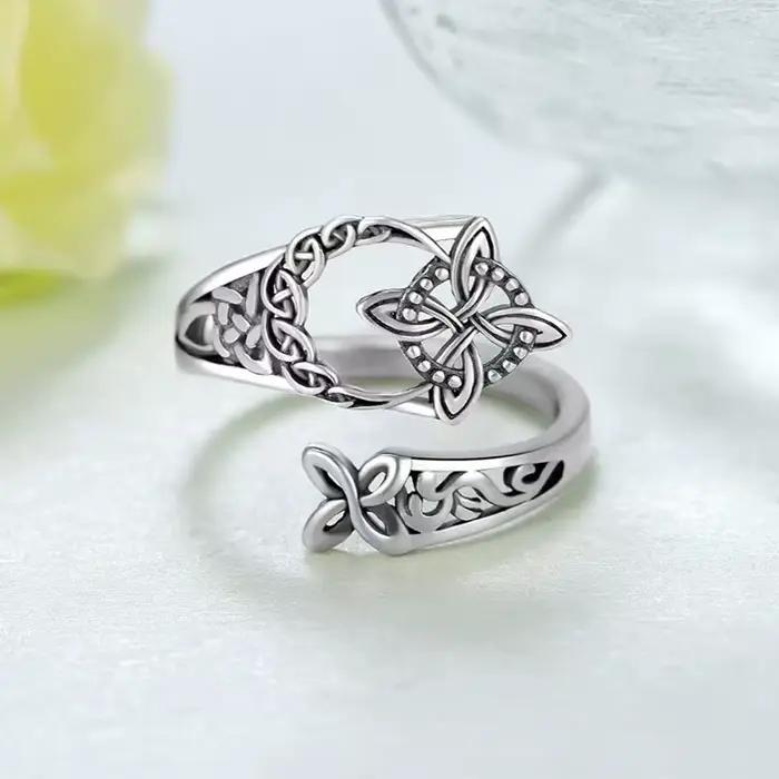 Bague réglable pour femme, motif géométrique rétro en nœud celtique, plaqué argent, bijou ethnique pour étudiante