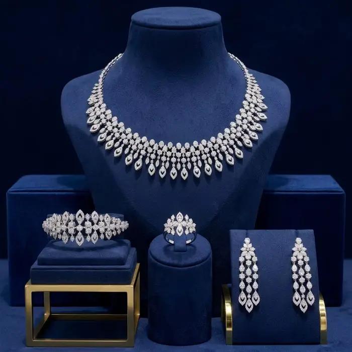 Ensemble de bijoux de mariée de luxe Bride Talk, 4 pièces, design élégant avec franges en zircon, accessoires de mariage pour femmes, à porter lors de fêtes