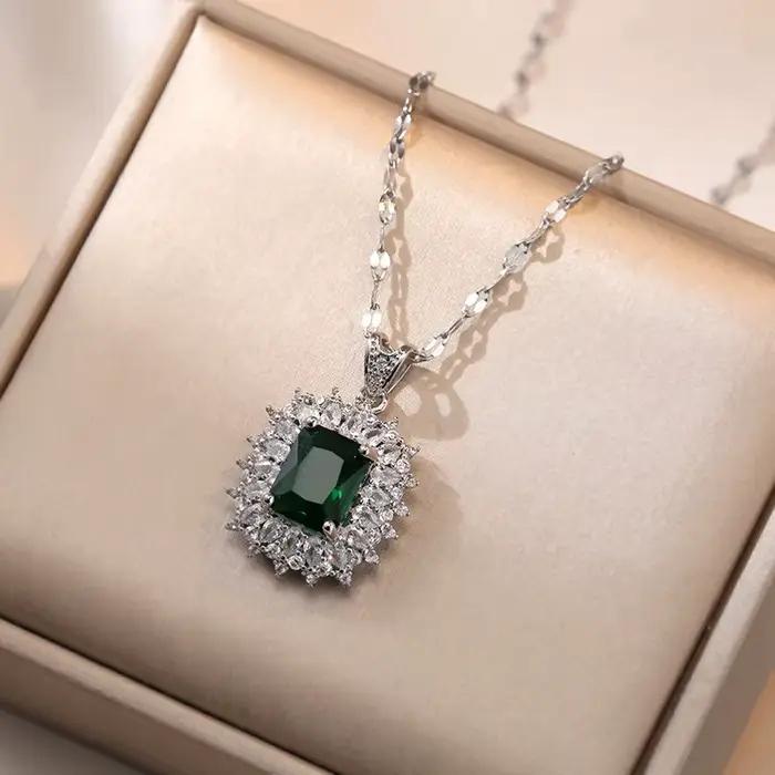 Zcompresses-Ensemble de Bijoux Bleu Royal et Vert, Boucles d'Oreilles, Bague, Pendentif, en Argent, Colliers d'Equiprésidence pour Femmes, Patients de Fiançailles