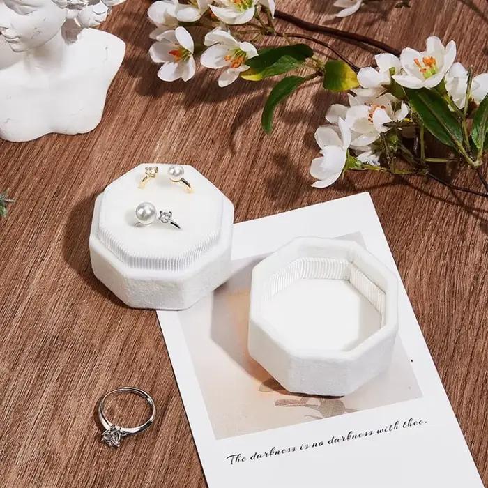Boîte à bagues de mariage personnalisée, boîte à bagues en velours blanc, boîte à bagues doubles, boîte à bagues octogonale, boîte à bagues pour proposition de fiançailles