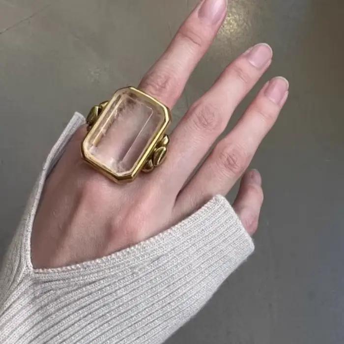 Europe Vintage or argent cristal large grand anneau femmes luxe bijoux accessoires tendance