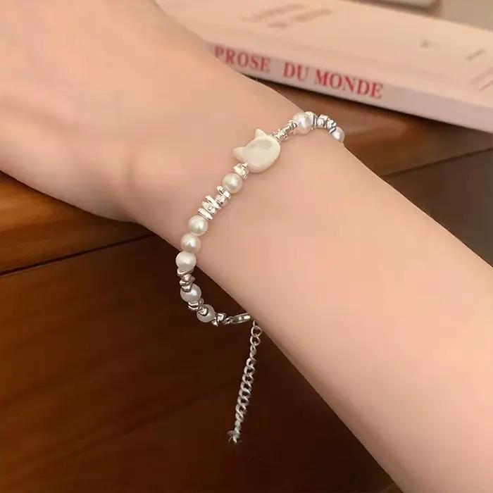 Bracelet à breloques en argent Sterling 925 pour femmes et hommes, perles naturelles, chat, luxe, fiançailles, mariage, mode, bijoux de fête