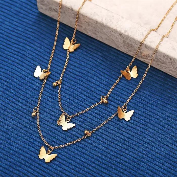 Collier papillon double couche pour femme, pendentif pour femme, style design, bijoux de connaissance chauds, cadeaux pour filles, mode