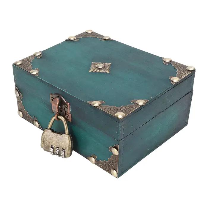 Boîte de rangement à bijoux en bois avec serrure, boîte à trésors vintage artisanale exquise pour le rangement des bijoux, collection d'objets