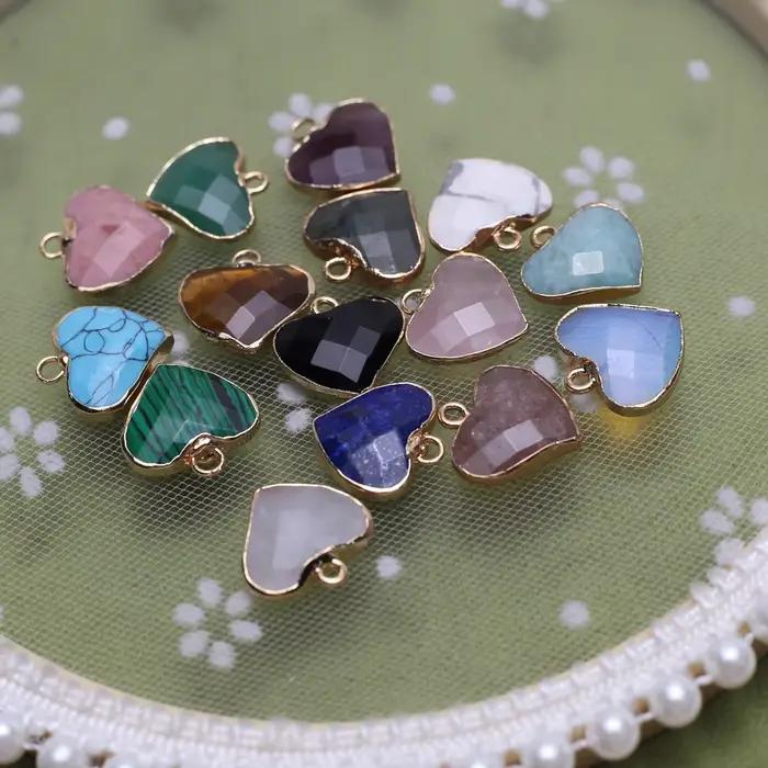 Pendentif coeur de pêche pierre naturelle Labradorite pendentif bord doré pour la fabrication de bijoux collier à faire soi-même Bracelet boucles d'oreilles accessoire