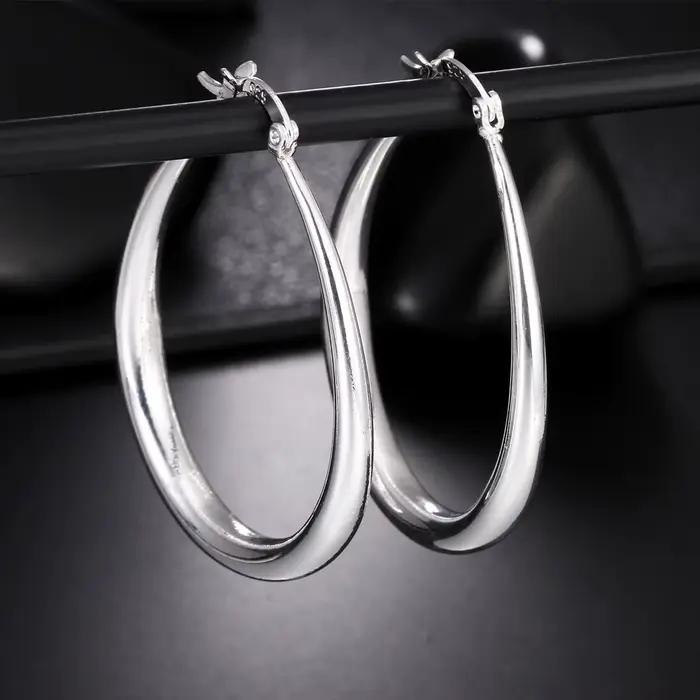 Boucles d'oreilles en argent Sterling 925 pour femmes, grand cercle lisse de 41MM, accessoires de fête de mariage, bijoux cadeaux de noël