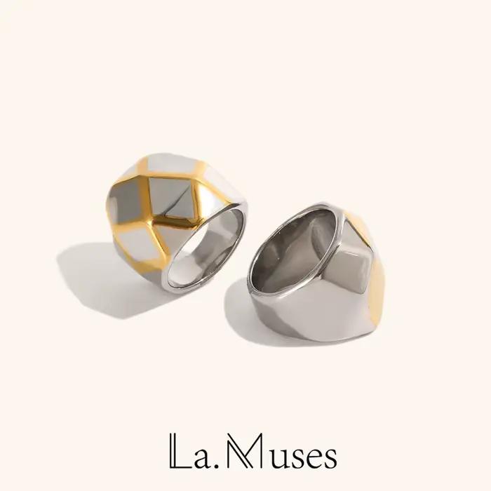 La. Muses – bague sphérique tridimensionnelle en acier inoxydable pour femmes, couleur mixte, plaqué or PVD, accessoires de bijoux à la mode