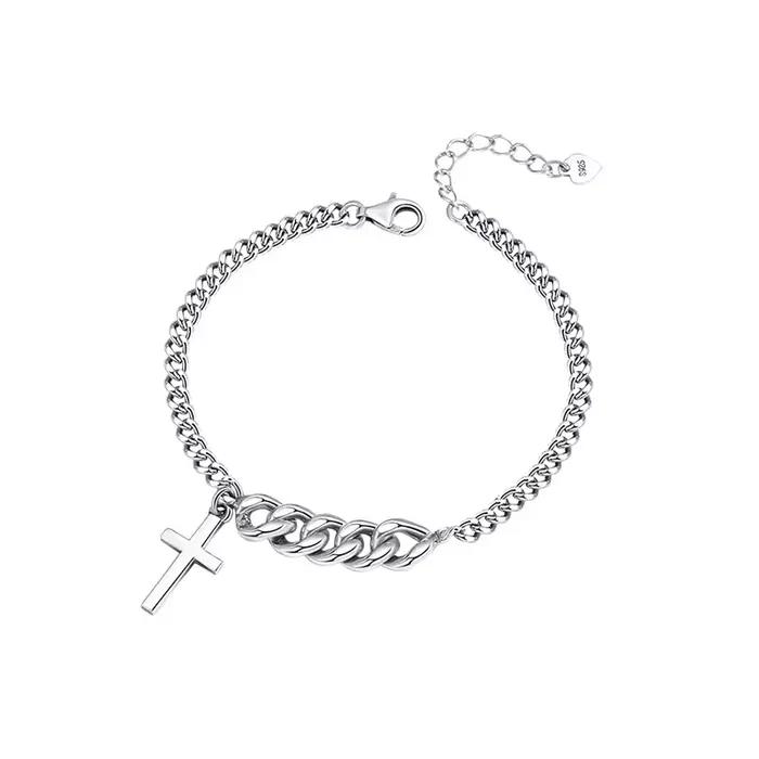 Bracelet Hip Hop en argent Sterling 925, chaîne épaisse, croix, argent réel, pour femmes et hommes, bijoux cadeau de fête de mariage
