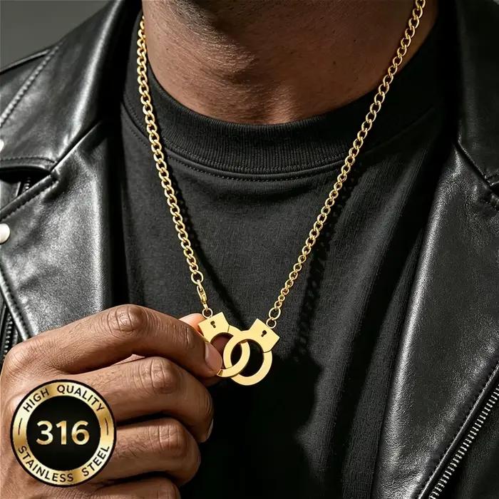 Collier pendentif en acier inoxydable au design menottes hip-hop tendance pour hommes et femmes, anti-allergique, à porter au quotidien, style punk