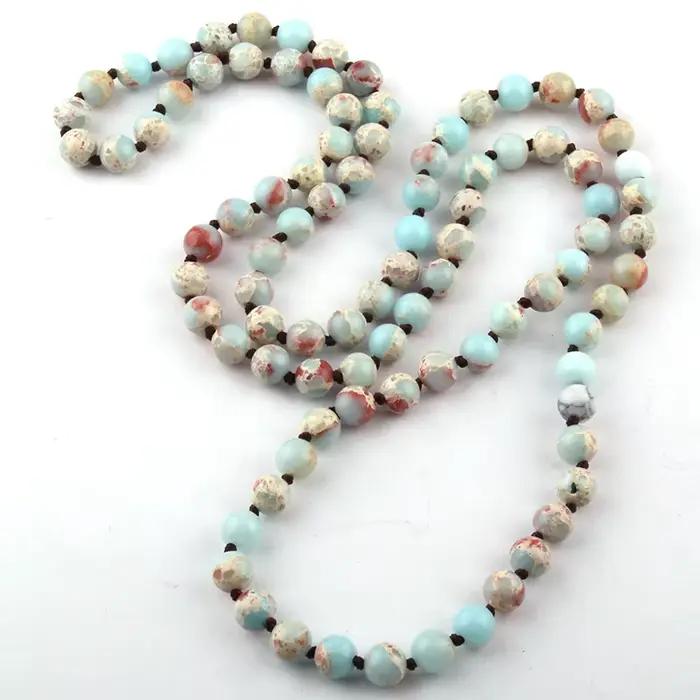 Bijoux bohème pour femmes, perles d'empereur, pierres semi-précieuses, long collier noué, cadeau de Festival