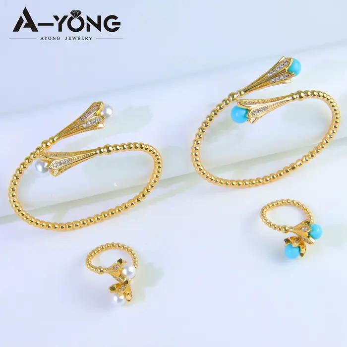 Ensemble de bracelets et matiques en perles plaquées or pour femmes, bijoux de mariage chics, Dubaï, turquoise, Oman, document en or 21 carats, mode de luxe
