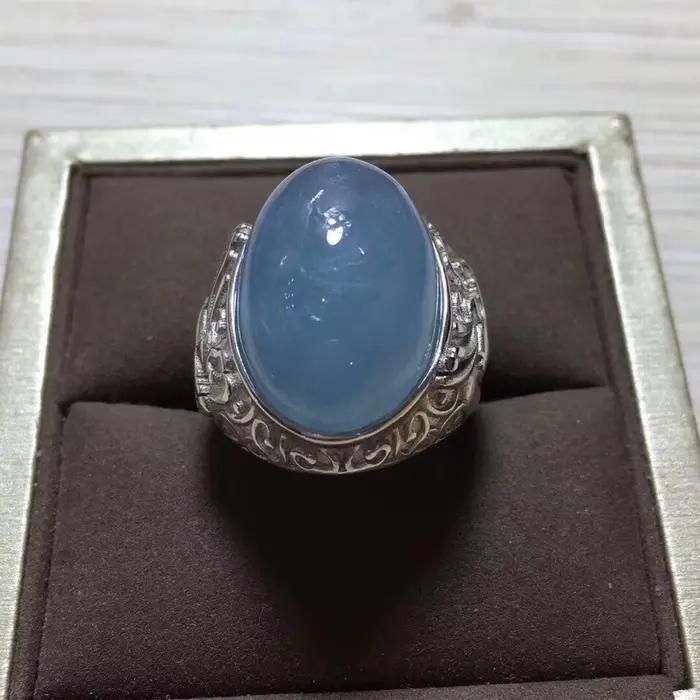 Bague en aigue-marine bleue naturelle, anneau réglable, 20x15mm, perle de cristal, pierre précieuse du brésil, en argent Sterling 925, à la mode, AAAAA
