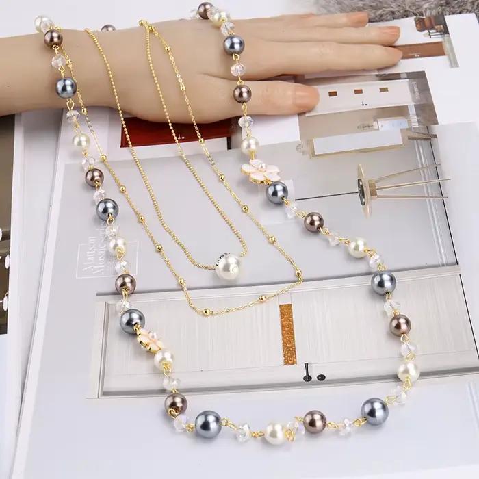 Collier de perles Long et exquis pour femmes, cadeau de mariage, fleur de camélia, bijoux, chaînes de pull en perles
