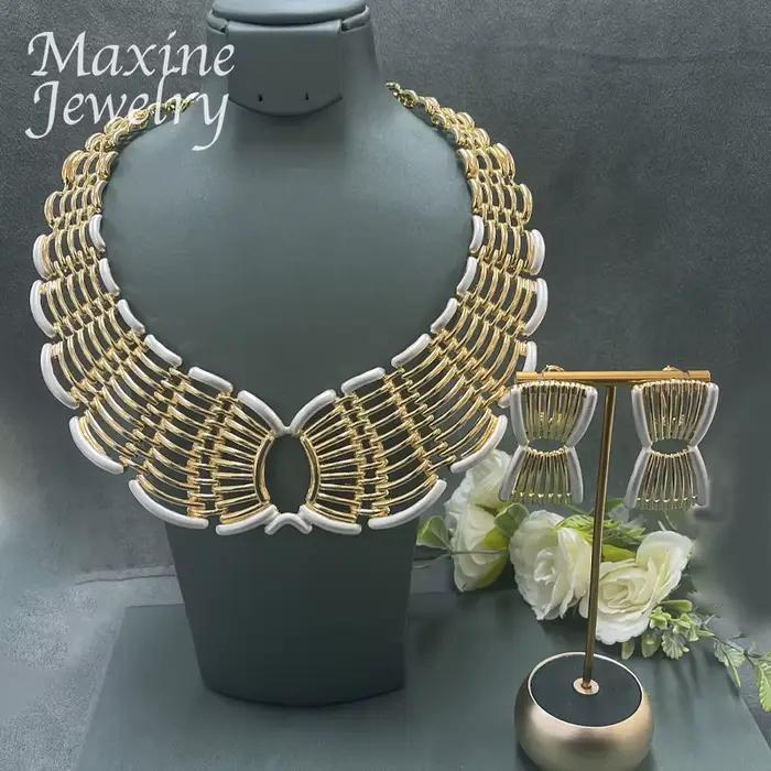 Ensemble de bijoux plaqué or 18 carats de Dubaï pour femme, collier italien exquis, boucles d'oreilles originales, bracelet, bague, cadeaux de fête de mariage pour patients