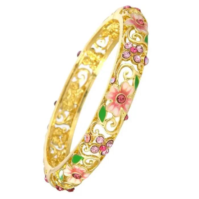 Bracelets ethniques de luxe en or, couleur or, creux, émail bleu Jingtai, glaçure goutte à goutte, trèfle à quatre feuilles porte-bonheur, zircon, bijoux pour femmes