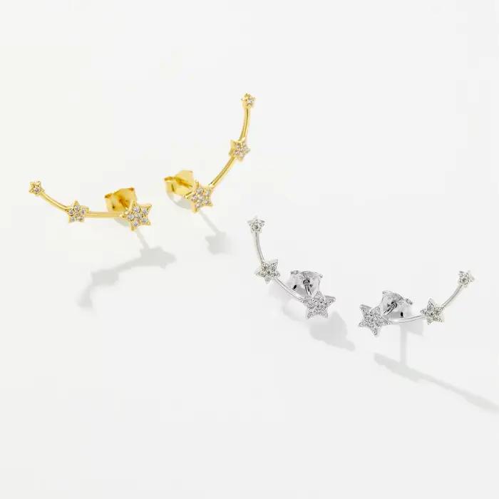 ANDYWEN-Boucles d'Oreilles en Argent Sterling 925 et Or pour Femme, Bijoux Fins, Clips, Piercing, Trois Étoiles