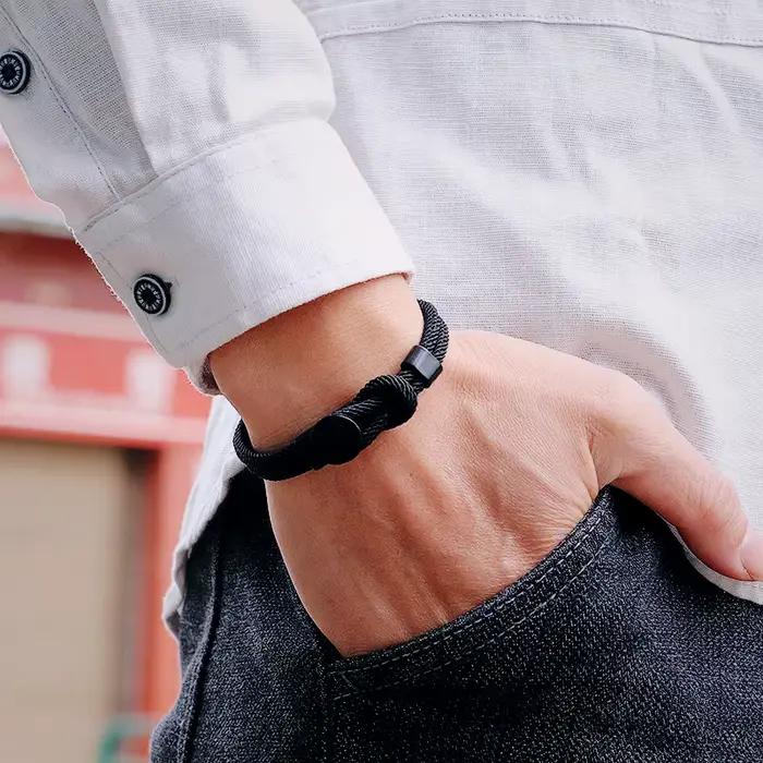 Punk hommes corde Bracelet main loisirs accessoires 4mm cordon Bracelet cadeau pour mari petit ami Cool motard correspondant Braslet Pulseira