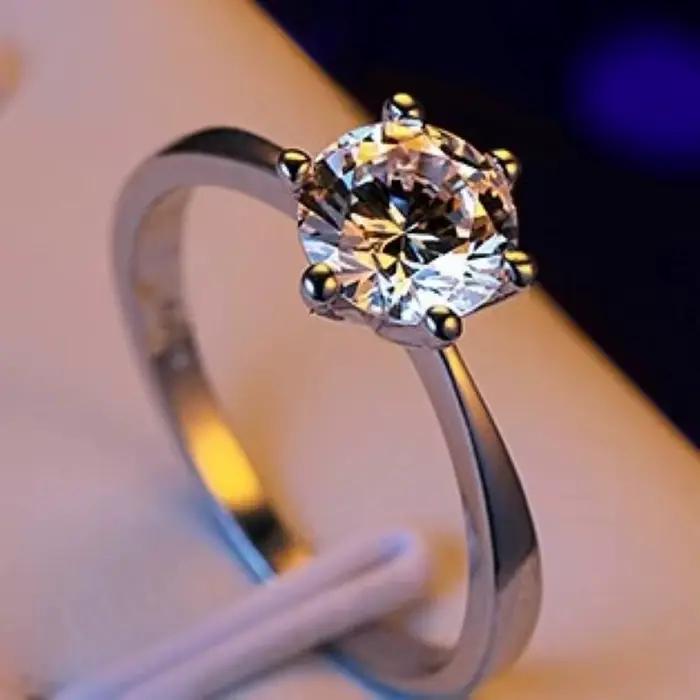 Bague classique à six griffes couleur or, avec cristaux autrichiens AAA, pour mariage, cadeau de mariée, bijoux pour femme, bague de fiançailles
