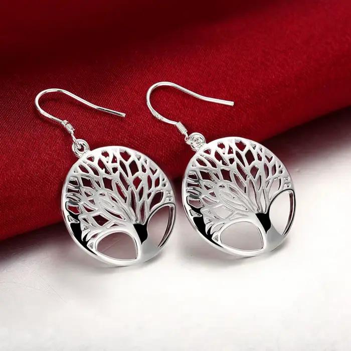 Nouvelles marques populaires 925 en argent Sterling fines feuilles rondes pendentif collier boucles d'oreilles pour femme ensembles de bijoux mode fête de mariage