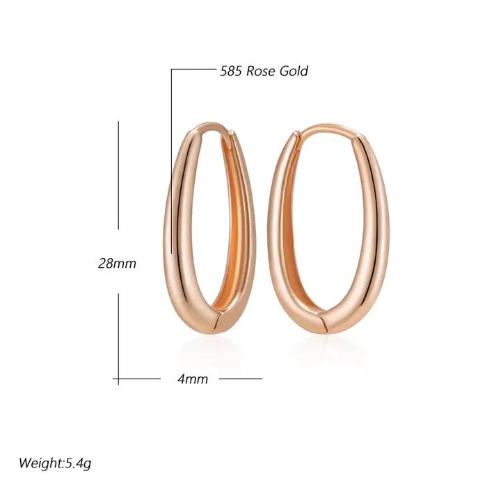 Kinel – boucles d'oreilles créoles brillantes pour femmes, couleur or Rose 585, carrées simples, de haute qualité, bijoux fins quotidiens