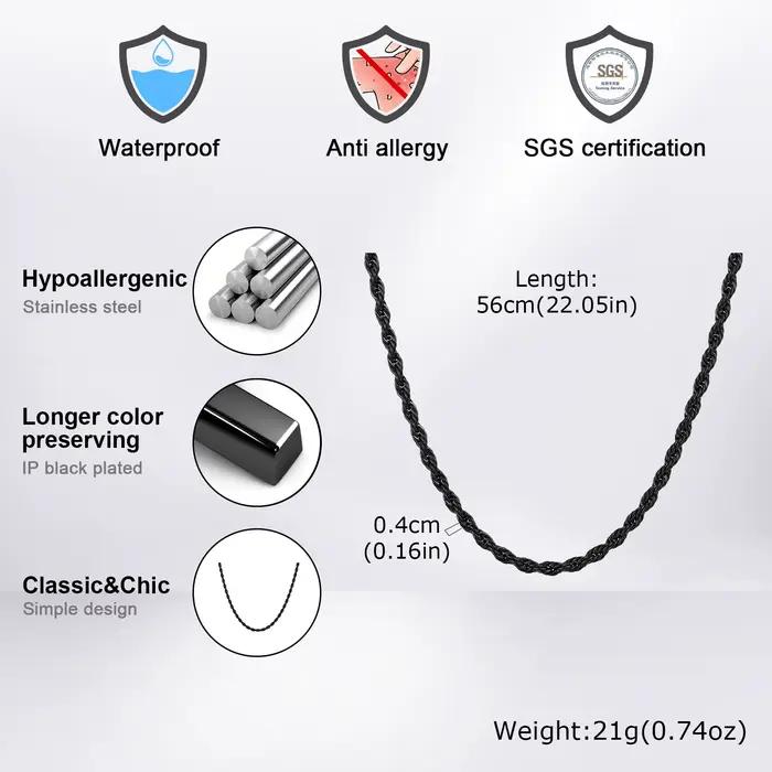 Collier chaîne en corde style punk vintage pour hommes et femmes, chaîne torsadée en acier inoxydable couleur or, bijoux décontractés hip-hop