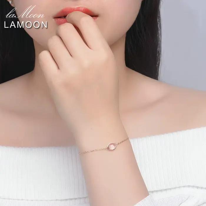 LAMOON-Bracelet Quartz Rose pour Femme, Pierre Précieuse, Argent 925, Plaqué Or Rose 18K, Bijoux Fins, Style Simple, LMHI023