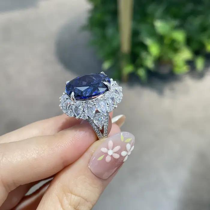 Wong Rain – bague vintage en argent sterling 100% 925, coupe ovale, saphir de laboratoire 12 CT, diamants à haute teneur en carbone, bijoux fins