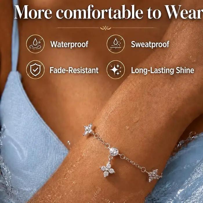 Bracelets en argent sterling 925 pour femmes, bracelet délicat, bracelet trèfle plaqué or 14 carats, bracelet chaîne imperméable pour femmes