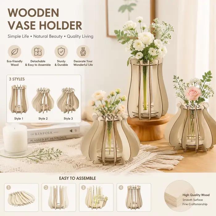 Vase en bois pour bouquets, vase en bois unique en forme de puzzle, support à fleurs, vase en bois pour fleurs Lego, vase décoratif pour bureau