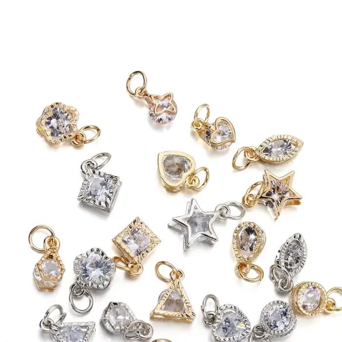 10 pièces/lot alliage or argent couleur strass coeurs breloques pour boucles d'oreilles colliers bricolage amour breloques fabrication de bijoux accessoires