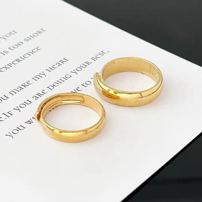 Ensemble de bagues plaquées or 24 carats pour hommes et femmes, bague lisse de 4/6mm, taille réglable, bracelet de mariage, accessoires de bijoux de fiançailles