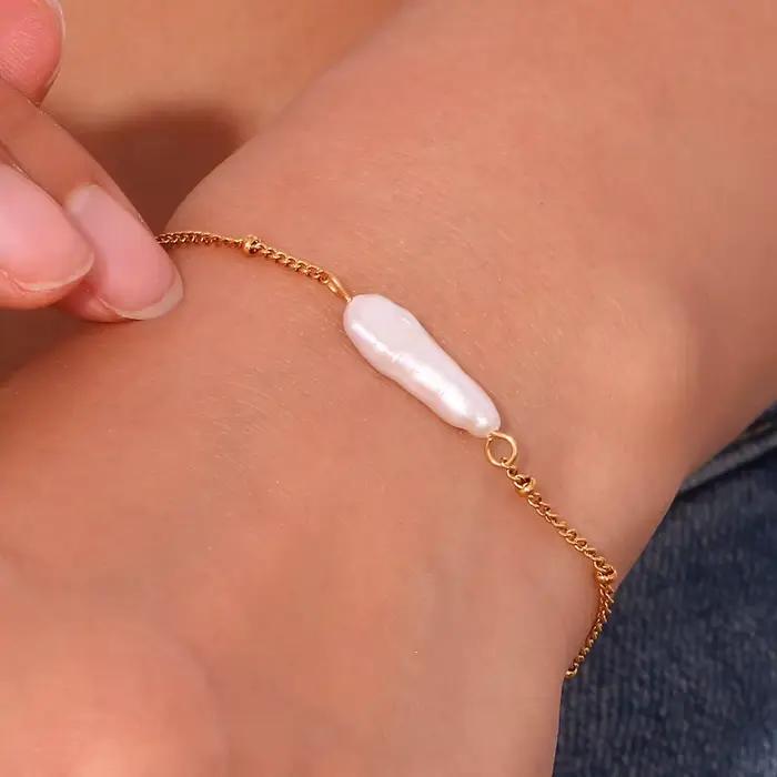 La.Muses – Bracelet Baroque en acier inoxydable pour femmes, longue perle, intervalle, élégant et à la mode, étanche, bijoux cadeau