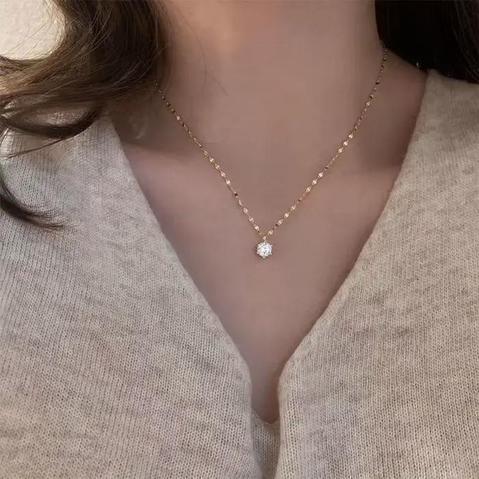Collier avec pendentif goutte d'eau en Zircon brillant, Vintage français, fée femme, couleur or argenté, chaîne de clavicule Simple, bijoux