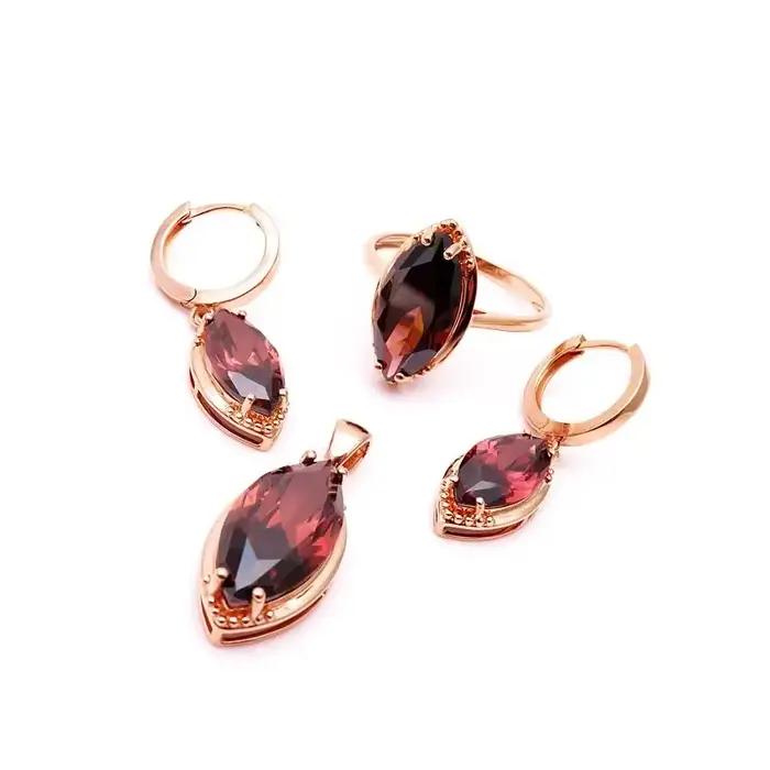 585 violet plaqué or 14K or rose nouvelle forme de Marquise boucles d'oreilles en pierres précieuses roses pour les femmes exquis doux simple bijoux de mode