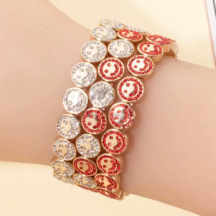 Bracelet joyeux en perles d'émail et diamant pavé pour femmes, style Boho, couleur or, élastique, nouvelle collection 2024