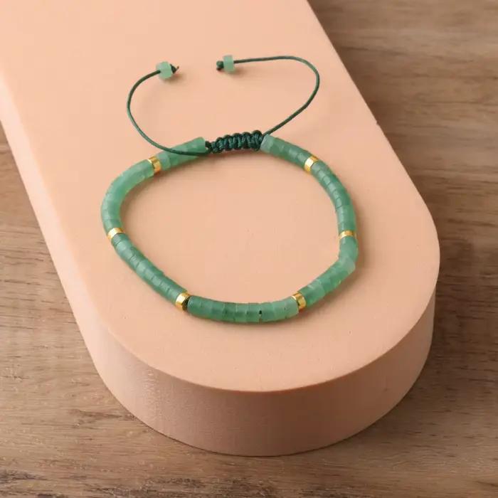 Bracelet de perles d'aventurine verte, réglable de haute qualité, bracelet minimaliste en pierre naturelle, bracelet délicat, pierre précieuse tibétaine