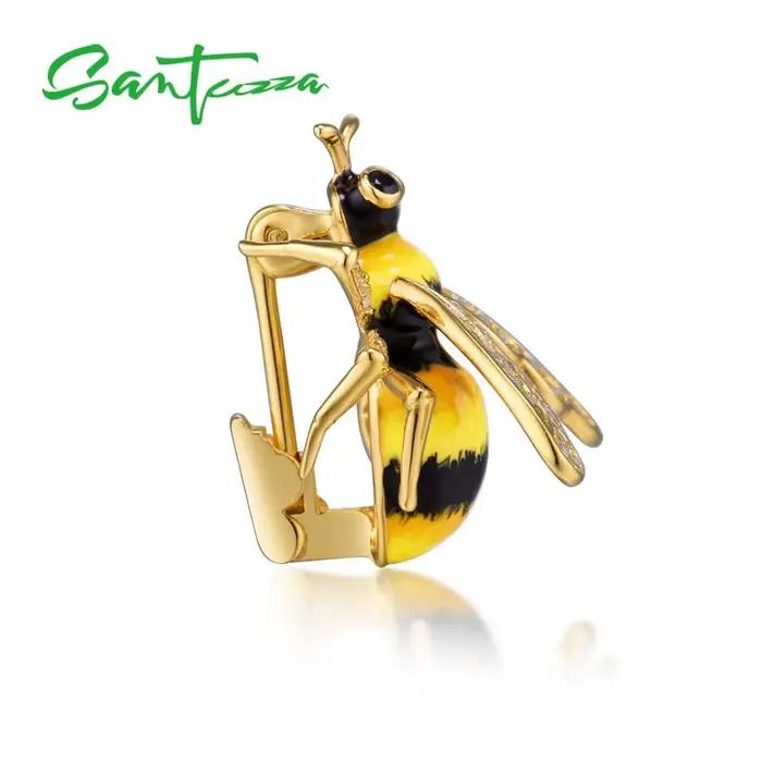 SANTUZZA-Broche en Argent Sterling 925 Authentique pour Femme, Bijoux Fins, Émail Fait à la Main, Chic, Document Or, Équation Jaune