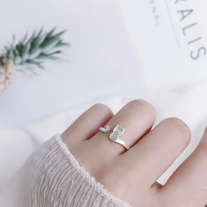 Buyee-Bague mignonne en argent regardé 925 pour femme, doigt, chat, éléphant, doux, ouvert, unique, animal, bijoux fins, cercle, mode