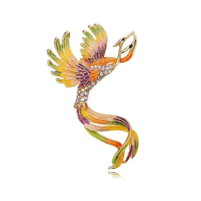 Broche phénix de tempérament délicat, strass, longue queue, cristal phénix, accessoires peints, bijoux cadeaux pour amis