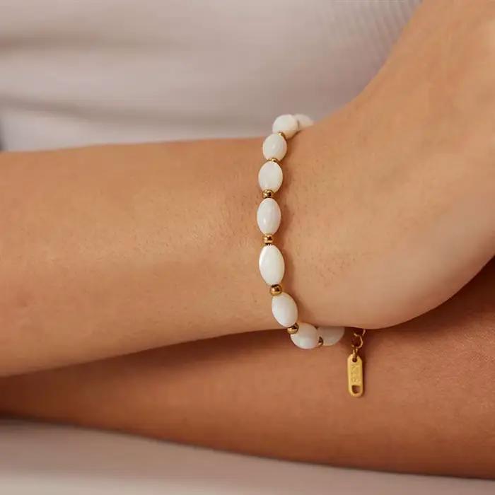 Bracelet de perles de coquillage de mer de 3mm pour femmes, bijoux sur la main, cadeau de fête, en acier inoxydable, livraison gratuite, tendance