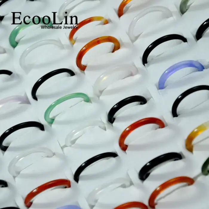 EcooLin – bijoux multicolores en cornaline d'agatee pour femmes et filles, anneaux fins, Lots de couleurs mélangées, paquets en vrac, 10 pièces, LR4021