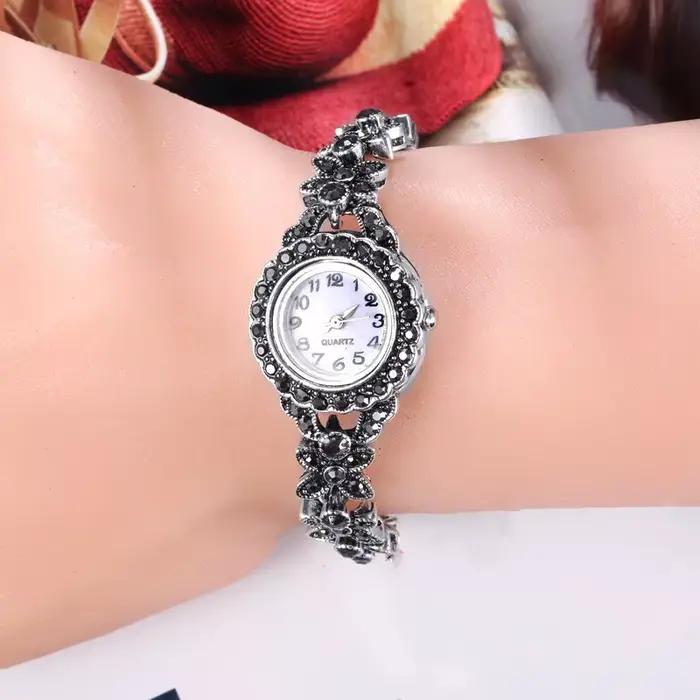 Bracelets plaqués argent prairie pour femmes, breloques pour filles, accessoires en cristal, mode dame, montres à quartz, accessoires à main féminins