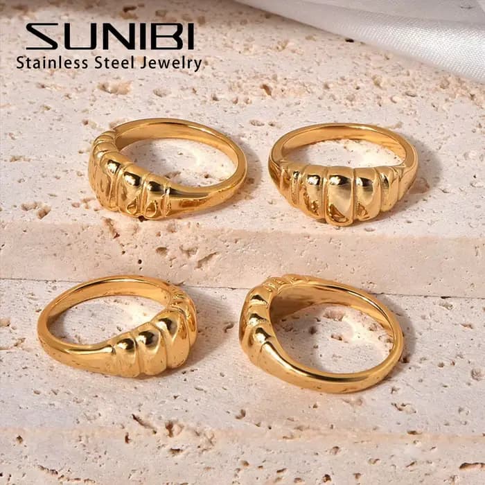 Bague texturée en acier inoxydable pour femme, étanche, document en or, cadeau pour fille, bijoux fantaisie, haute qualité, vente en gros, livraison directe