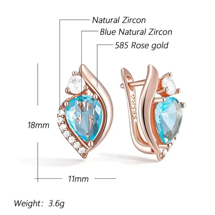 Kienl – boucles d'oreilles anglaises couleur or Rose 585 pour femmes, accessoires en Zircon naturel bleu, bijoux fins de haute qualité pour tous les jours