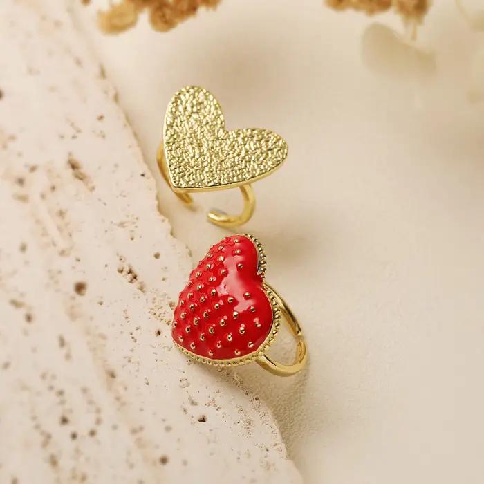 HECHENG, émail goutte à goutte rouge forme de coeur ouvert réglable cuivre métal anneau dames doux romantique bijoux cadeau 1 pc