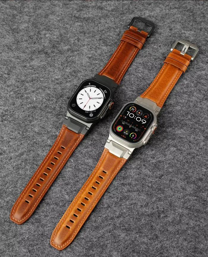 Bracelet en cuir d'affaires pour Apple Watch Ultra 3/2, 49mm 46mm 45mm 44mm, pour iWatch série 11 10 9 8 7 6 5 4 SE 3 bandes