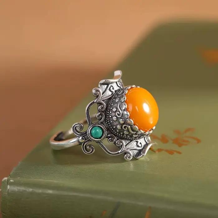 Bague artistique rétro pour femmes, bague en cire d'abeille incrustée d'argent thaïlandais, bague polyvalente de Style ethnique pour hommes, bijoux uniques KOFSAC