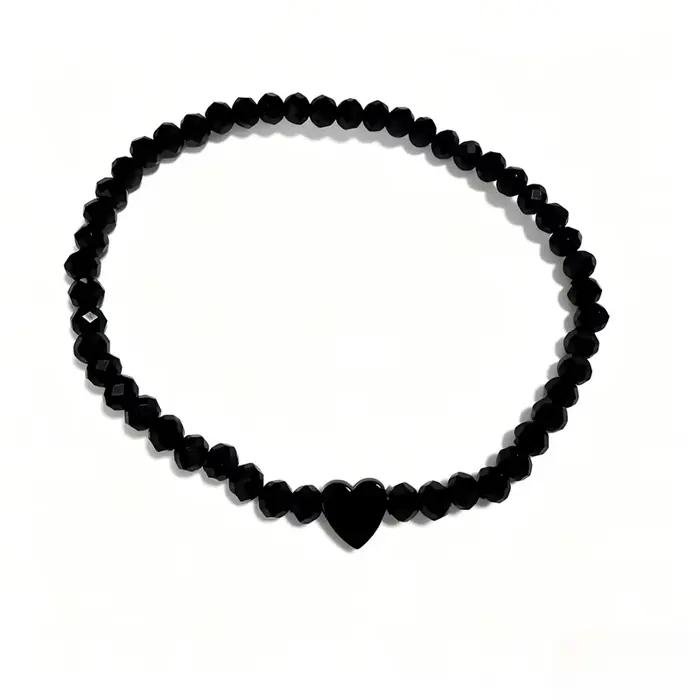 Bracelet extensible en perles noires en forme de cœur pour femme, élégant pour un usage quotidien, des vacances, une fête, un cadeau pour la Saint-Valentin