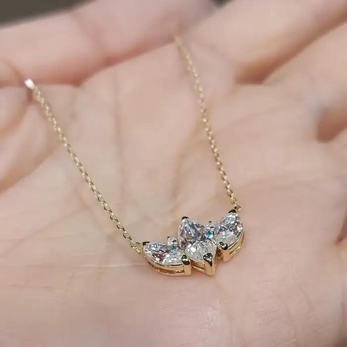 Rrjzz – collier avec pendentif en diamant CZ pour femme, coupe Marquise, trois laboratoires, plaqué argent Sterling 925, chaîne de clavicule, bijoux cadeau