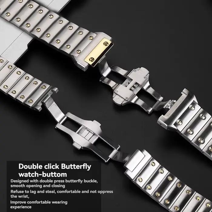 Bracelet en acier inoxydable compatible Santos 100, bracelet de style Cartier 20 mm 23 mm, bracelet en métal massif pour montre Cartier Santos Series